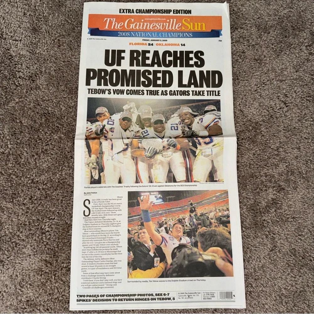 2008 UF Florida Gators Football National Championship Gainesville Sun Newspaper - Picture 2 of 2
